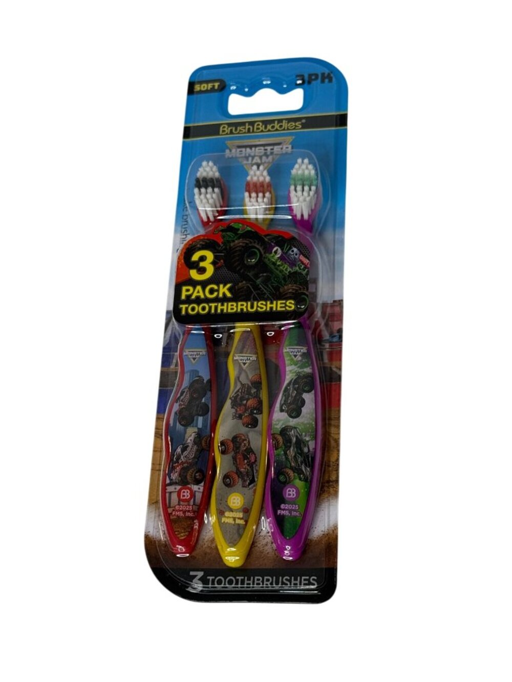 Brush Buddies Monster Jam Kids Soft Toothbrush 3 Pack Trucks New